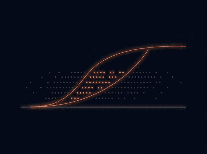 Curve sweeping through a field of applicant dots, lighting a segment orange
